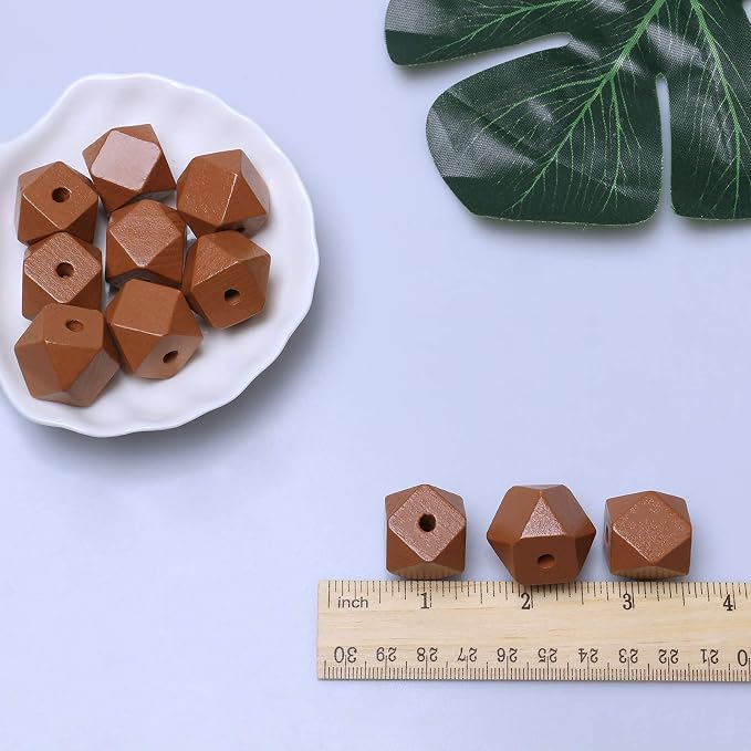 20mm Geometric Wooden Beads Brown - Image 2