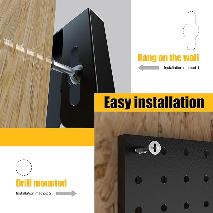 Peg Board, 8 Pack Metal Pegboard Panels Black Pegboards Wall Organizer with Bent Frame Heavy Duty Peg Board for Walls Home, Garage Tool Storage, Office Organization, Craft Room, Kitchen