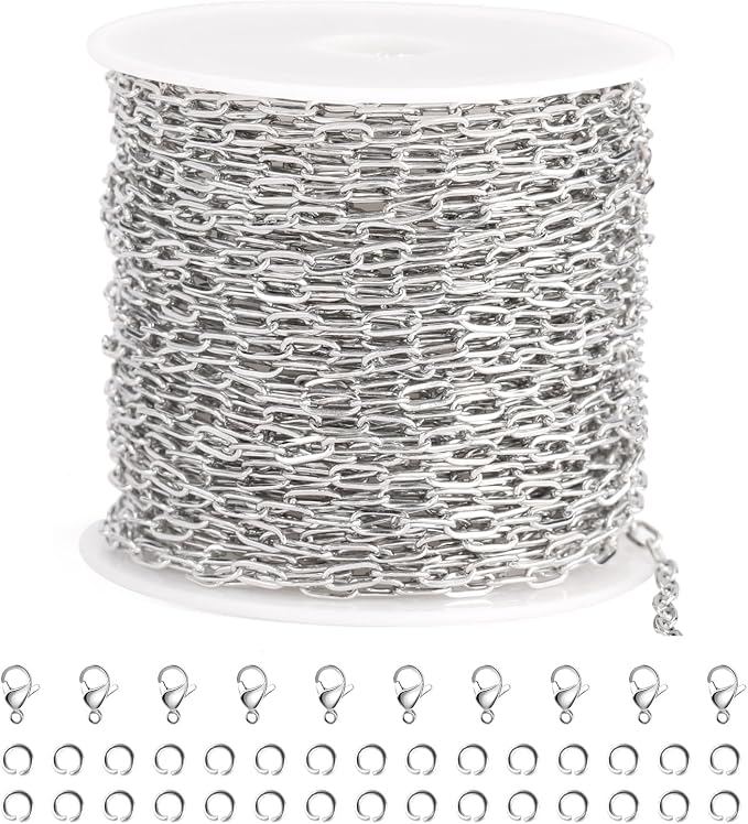 SMYHTGLIF 32.8 Feet Silver Cable Paperclip Jewelry Making Chains Stainless by SMYHTGLIF