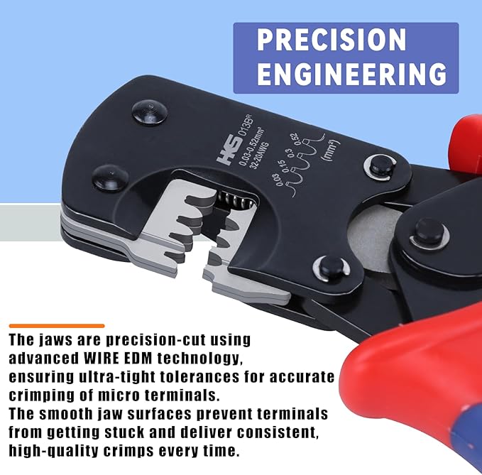 HKS Open Barrel Micro Pin Connectors Crimping Tool 0.03-0.52mm² 32-20 AWG Ratcheting Crimper for D-Sub, for Molex JST TE & JAE
