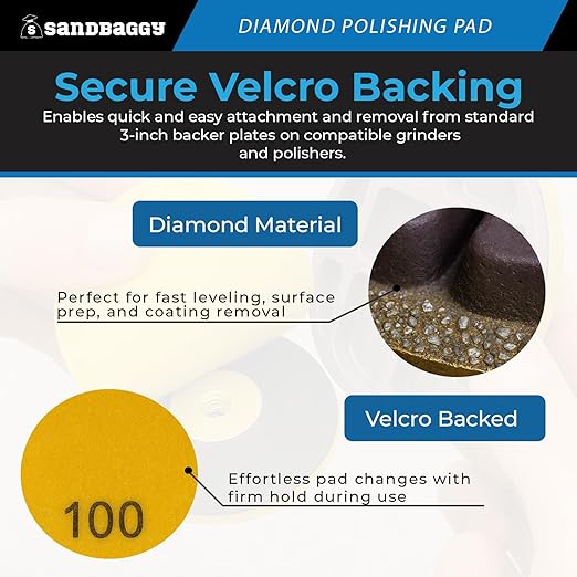 Sandbaggy 3" Metal Bond Diamond Polishing Pad - 100 Grit (8mm Thick) (4, 3-inch)