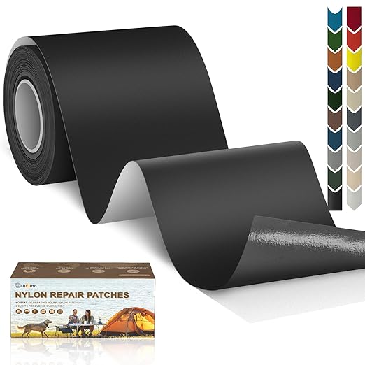 3x79 Inch Nylon Repair Patch Nylon Repair Tape Self Adhesive Fabric Tapes Outdoor Camping Gear Fabric kit for Tent, Umbrella, Down Jackets, Sleeping Bag, Knapsack（Black）