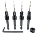 FTG USA Adjustable Wood Countersink Drill Bit Set 4 Pc #4 (7/64") with Tapered Drill Bit for Woodworking