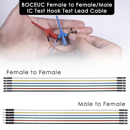 Test Lead Set, Mini Grabber Test Hook Clips Silicone Jumper Wires Cable for Logic Analyzer Electrical Testing, 60 V, 3A(6 Colors 18PCS)