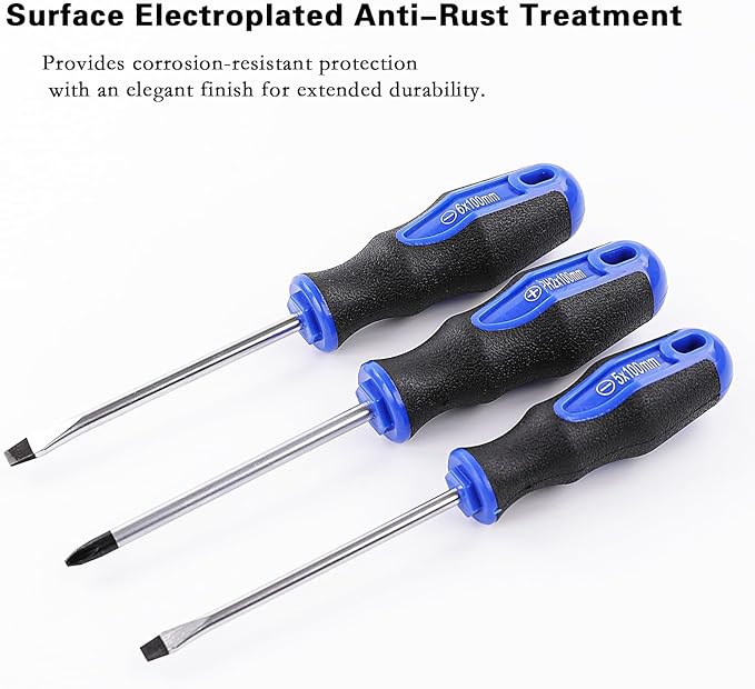 6PCS Magnetic Tip Screwdriver Set, 3 Phillips and 3 Flat, Professional Cushion Grip | 6-Piece Hand Tools Set