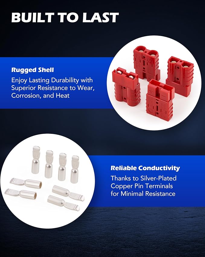 Orion Motor Tech Wire Connector 4 Pack, 50A Wire Harness Plug Kit for 6-12 Gauge Cables, 12V-36V Battery Quick Connect Disconnect Set for Car Bike ATV Winches Lifts Motors More, Set of 4, Red