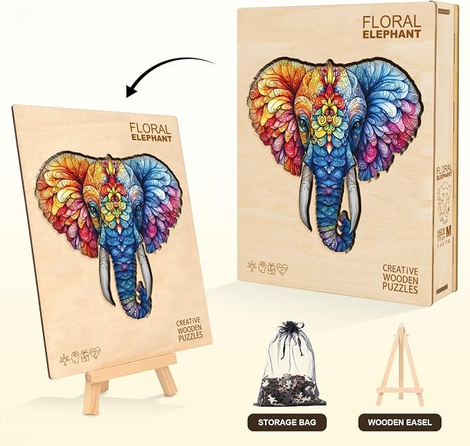 Floral Elephant Puzzles Adults Gifts Wooden 230 Pieces 13.4 * 12.8in - Image 5