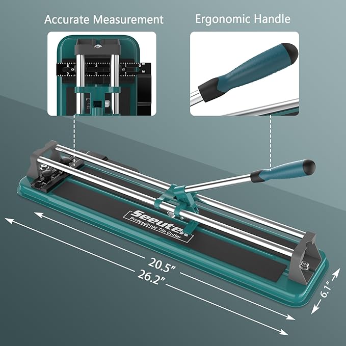 Seeutek Manual Tile Cutter, 17 inch Professional Porcelain Ceramic Tile Cutter, Double Rails Design Tile Cutter Tool with Tungsten Carbide Cutting Wheel