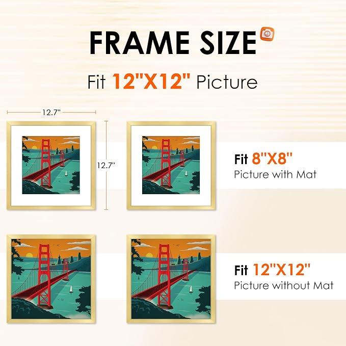 FIXSMITH 12x12 Picture Frame Gold Set of 2, Photo Frame - Image 2