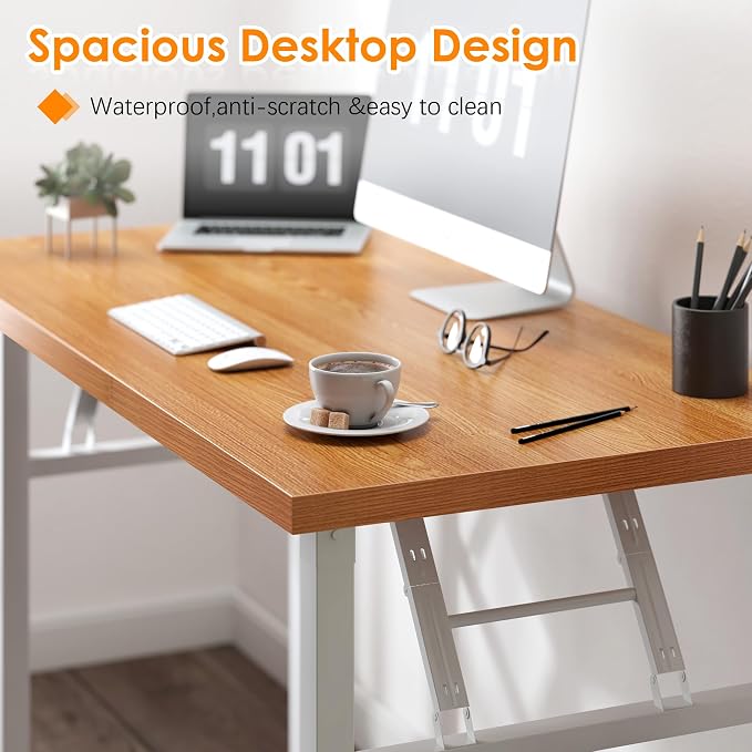 Need Small Folding Computer Desk, 39.4 Inch Writing Table, Teak & White | - Image 5