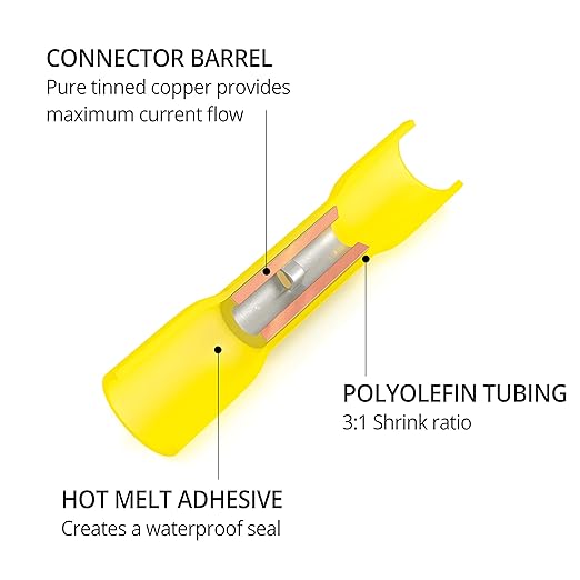 Wirefy 50 PCS Heat Shrink Butt Connectors Yellow 8 AWG - Larger Diameter Marine Grade Butt Connectors - Wire Butt Splice Connectors - Electrical Waterproof Heat Shrink Butts