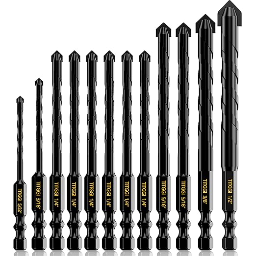 Concrete Drill Bit Set 12PCS - Masonry Drill Bit, Professional Masonry Drill Bit Set for Concrete/Glass/Brick/Cement/Tile/Wood/Etc, Industrial Strength Carbide Drill Bits Tip, 5/32"-1/2" by TITGGI