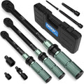DISEN 9PCS Click Torque Wrench Set 1/4" 3/8" 1/2" Drive 20-220 In.lb, 5-45 Ft.lb, 10-170 Ft.lb with 6 Adapters, ±3% Accuracy, 72-Tooth, Dual Scale, Storage Case for Bike, Motorcycle, Car, Truck Repair