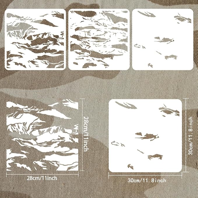 FINGERINSPIRE 3 Pcs Layered Brushstroke Camouflage Stencil 11.8x11.8inch - Image 2