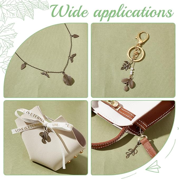 PH PandaHall 150pcs 15 Styles Tree Leaf Charms Pendants, Tibetan Branch Leaves - Image 5