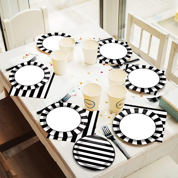 200pcs Black and White Party Plates Napkins Forks Striped Theme Party Tableware - Image 6