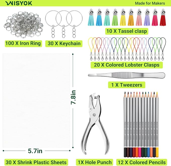 WISYOK 204Pcs Shrinky Film Kit, Shrink Plastic Sheets kit - Image 3
