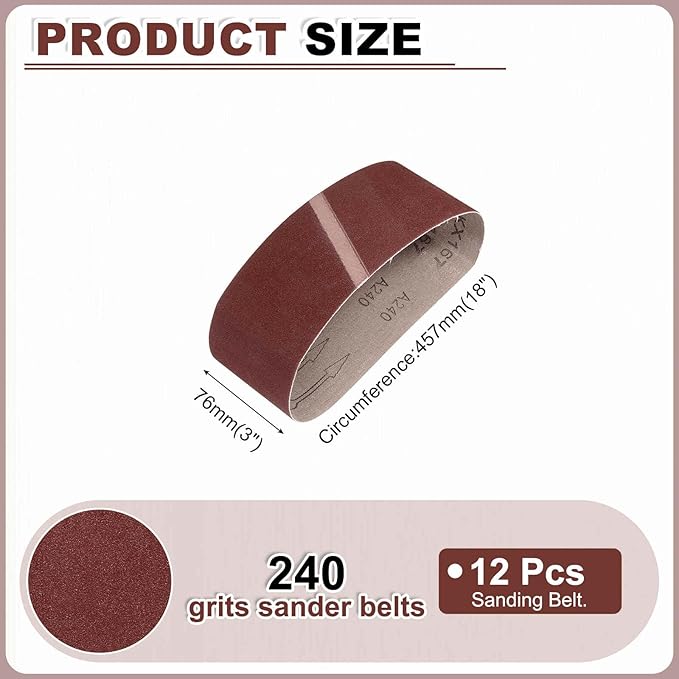 HARFINGTON 3 x 18 Inch Sanding Belts, 12 Pcs 240 Grits Aluminum Oxide Abrasive Belt Sander File Belt for Woodworking, Metal Polishing, Knife Sharpener