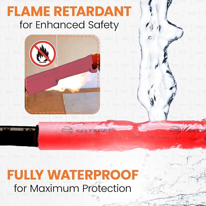 SELTERM 1/2" Red [50 Feet] Marine Grade Heat Shrink Tubing Roll, 3:1 Ratio Dual Wall Adhesive Lined Waterproof Heat Shrink Wrap Tube, for Battery Cable Lugs Wire Terminals Connectors