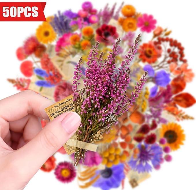50 Pcs Clear PET Flowers Aesthetic Stickers - Image 4
