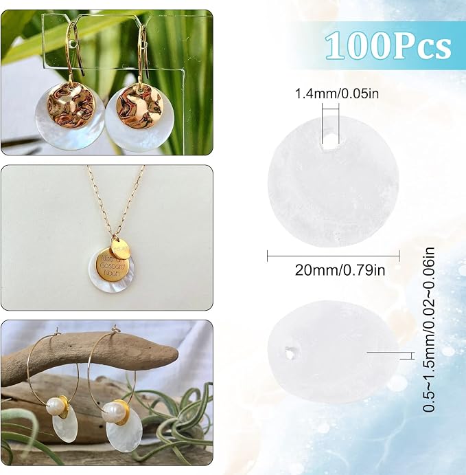 SUNNYCLUE 1 Box 100Pcs Shell Charms Seashell Charm 20mm 0.79in Flat Round - Image 2