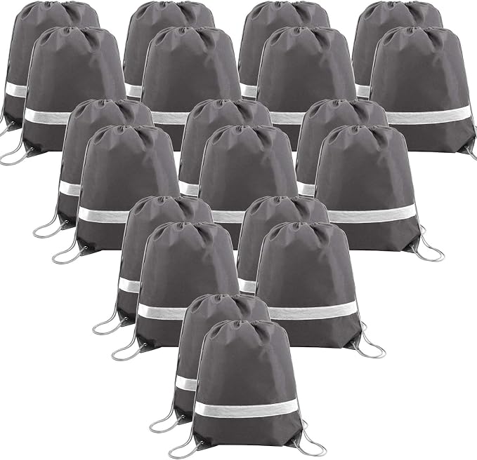 BeeGreen 20-Piece Grey Drawstring Backpacks, Reflective Cinch Sacks, DIY Blank by BeeGreen