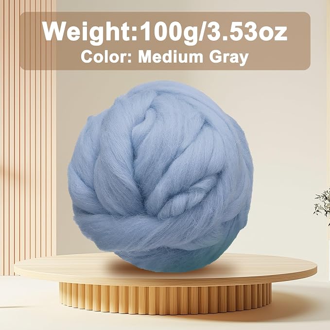 uxcell 3.53oz Wool Roving Yarn, Needle Felting Wool Fiber DIY Craft Needle Wet - Image 2