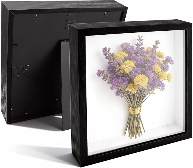 VOKOY 2 Pack 8" x 8" Shadow Box Frame, Wooden Black Hollow Photo Frame by VOKOY