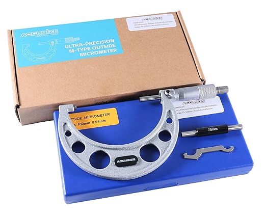 Accusize Industrial Tools 75-100mm by 0.01mm Ultra-Precision Outside Micrometer, EG00-0100