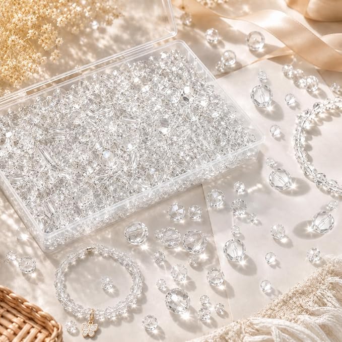 636pcs Crystal Glass Beads for Jewelry Making Assorted, 4/6/8mm Clear Craft - Image 2