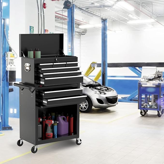 8-Drawer High Capacity Rolling Tool Chest, Removable Cabinet Storage Tool Box with Wheels and Drawers, Detachable Toolbox with Lock for Workshop Mechanics Garage (Black)