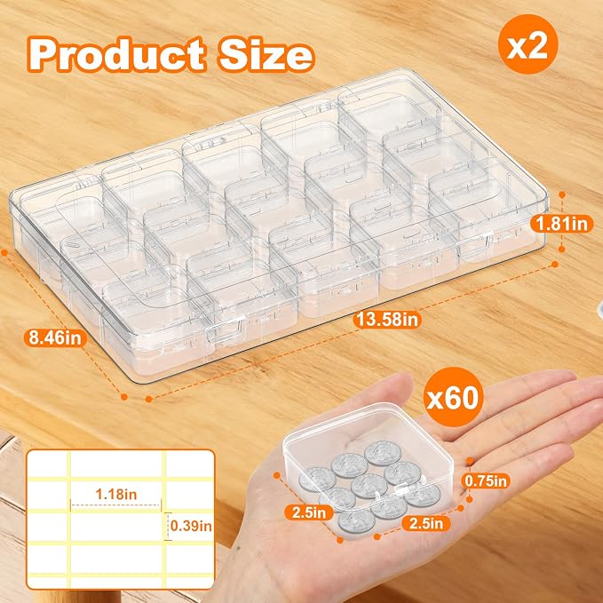 Bead Organizer Box, 2 Pack 30 Pcs Clear Plastic Storage Containers Features - Image 2