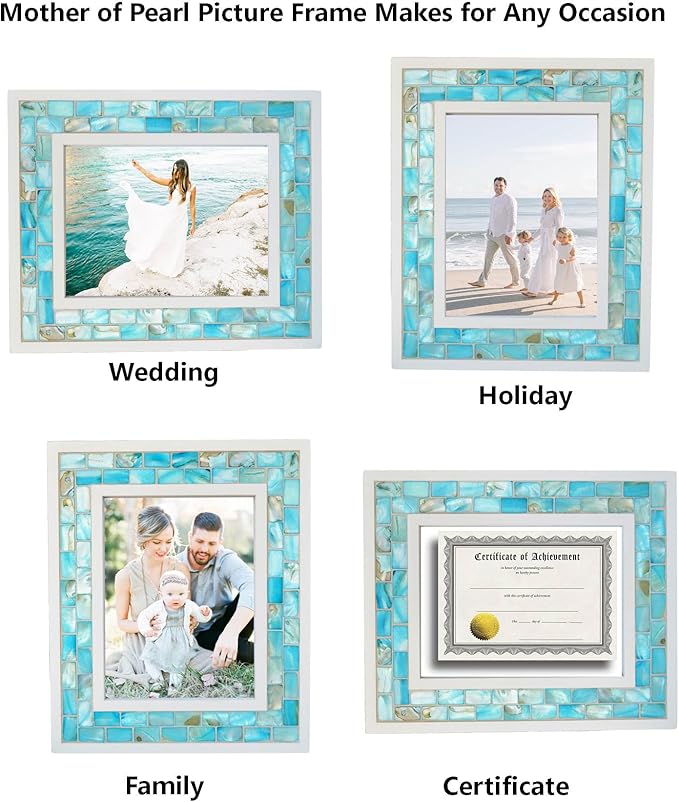 Picture Frame 5x7 Mother of Pearl Mosaic Photo Frame, Beach Tabletop or Wall - Image 5