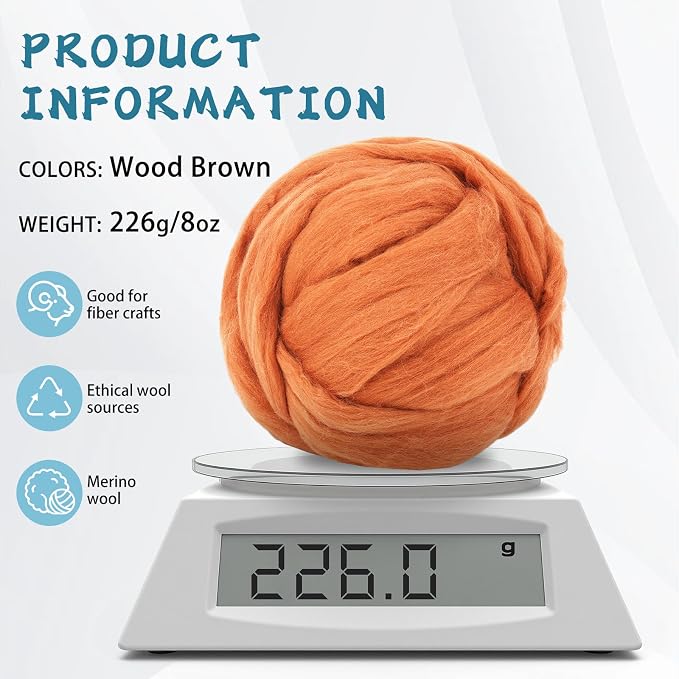 Wonvoc 8 OZ Merino Wool Roving, Core Wool - Image 2