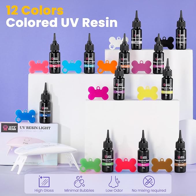 LET'S RESIN All-Inclusive Keychain Making Kit, 12-Color UV Resin - Image 3