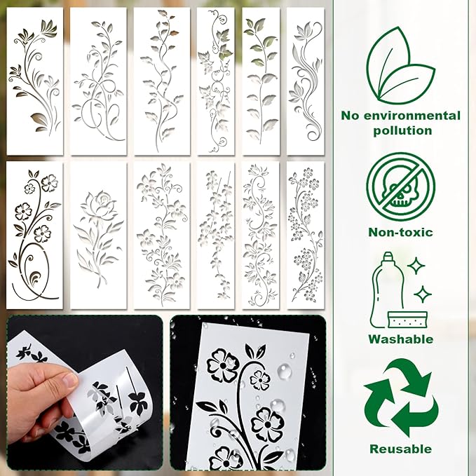 12pcs Leaf Vine Stencils, Leaves & Flower Stencil Reusable Floral Stencil - Image 4