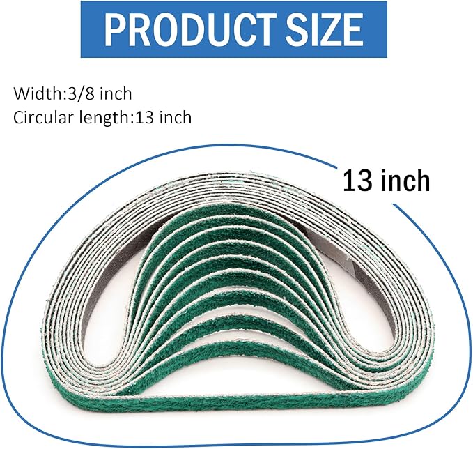 3/8" x 13" Zirconia Sanding Belts for Air Belt Sander, 3/8 x 13 Inch Sanding Belts 40 Grit for Belt Sander, Woodworking, Metal Polishing, Derusting, 20-Pack