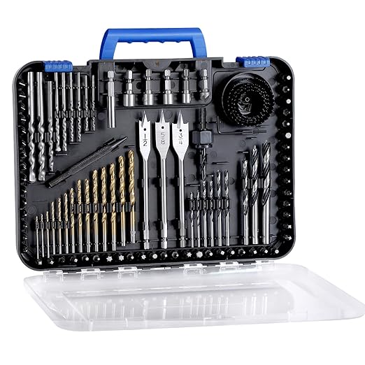 AVID POWER Drill Bit Set, Titanium Twist Brad Point Driver Bits, Drill and Screwdriver Bits Combo Kit with Case for Metal, Wood, Concrete and Masonry, 100 Pieces-Blue