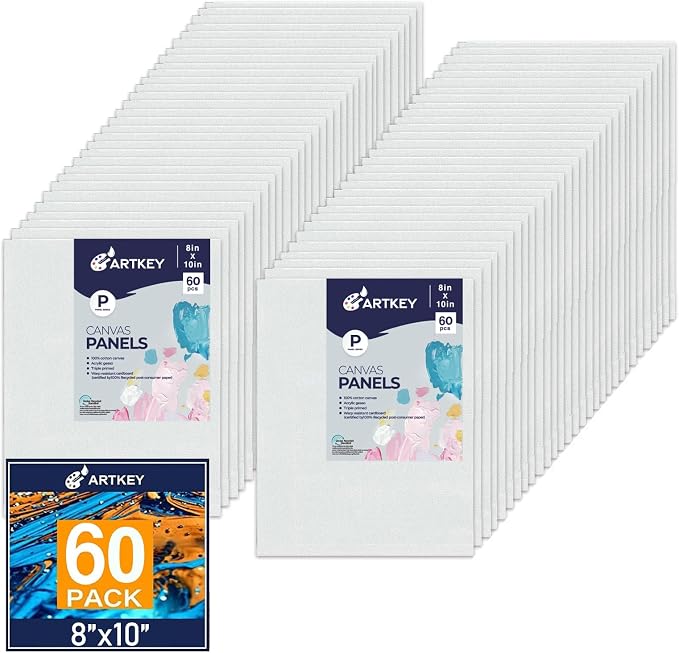 Canvas Panels 8x10 Inch 60-Pack, 10 oz Primed 100% Cotton White Blank Small by Artkey
