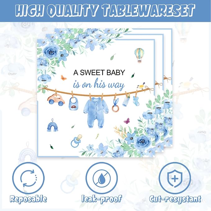 40Pcs Blue A Sweet Baby Birthday Party Decorations - Image 4