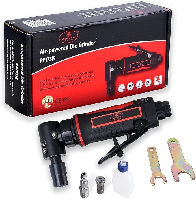 AEROPRO TOOLS 1/4-Inch Angle Pistol Grip Air Angle Die Grinder AP17315 with 1/4 collect, 20000 RPM