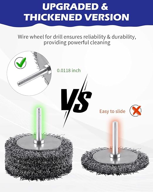 Rocaris 2 Pack Wire Brush for Drill Set,3 Inch Wire Wheel for Drill Attachments,Heavy Duty Wire Wheel Removal Paint Rust & Corrosion, 0.0118" Carbon Steel Wire, 1/4in Shank, 20000RPM