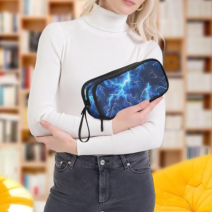 Blue Electric Lightning Pencil Case Box Boys Girls Large Pencil Pouch Zipper - Image 8
