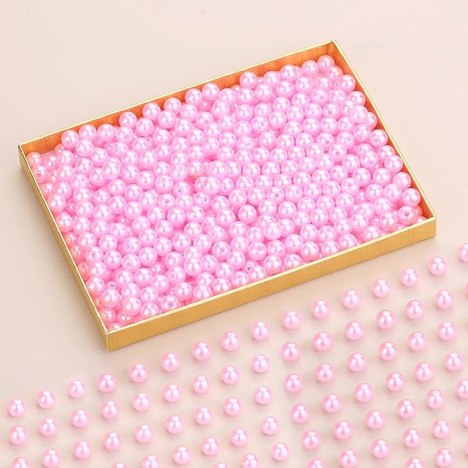 DUQGUHO Pink Pearl Beads for Crafts 8mm Plastic Pearl Beads - Image 2