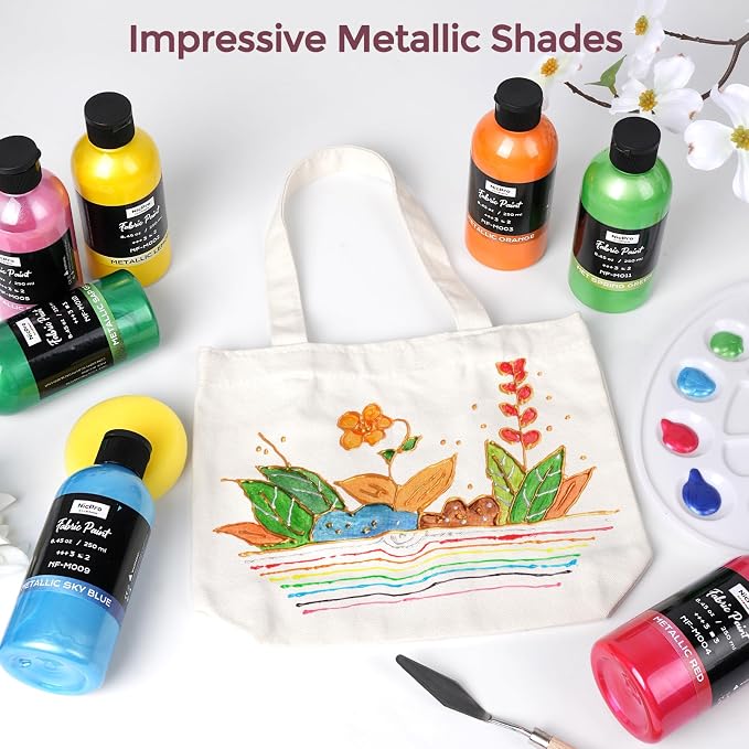 Nicpro 18 Colors Metallic Fabric Paint Permanent Soft Fabric Paint - Image 4