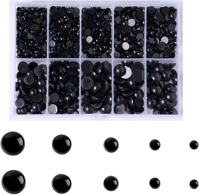 Zhbrchz 850pcs Round Black Plastic Doll Eyes 4mm 5mm 6mm 8mm 10mm Flatback by Zhbrchz