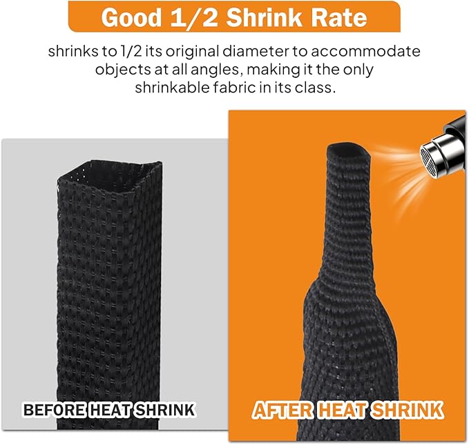 2:1 Ratio Flat Heat Shrinkable Braided Sleeving,Electrical Insulating Tubing,Durable Automotive Fabric Harness Shrinking Sheath (1-3/8"-20ft)