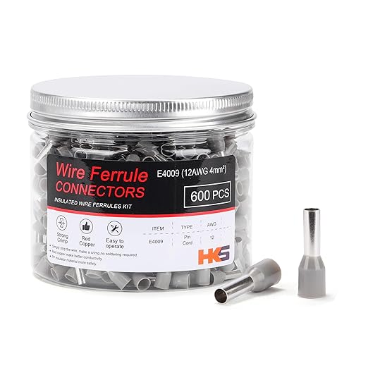 HKS 600PCS Wire Ferrule Connectors - AWG 12-4.0mm² Copper Barrel Pin Cord Ends Insulated Ferrules Terminals - E4009 Grey