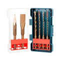 6Pcs SDS-Plus Rotary Hammer Drill Bits and Chisel Set, 3/8 1/4 3/16 5/32 inch Drill Bits, a Flat and a Point Chisel for Concrete Stone Brick