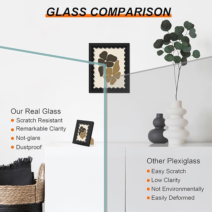 6x8 Picture Frame with Wavy Mat, Wooden Real Glass 6 x 8 Photo Frame - Image 2